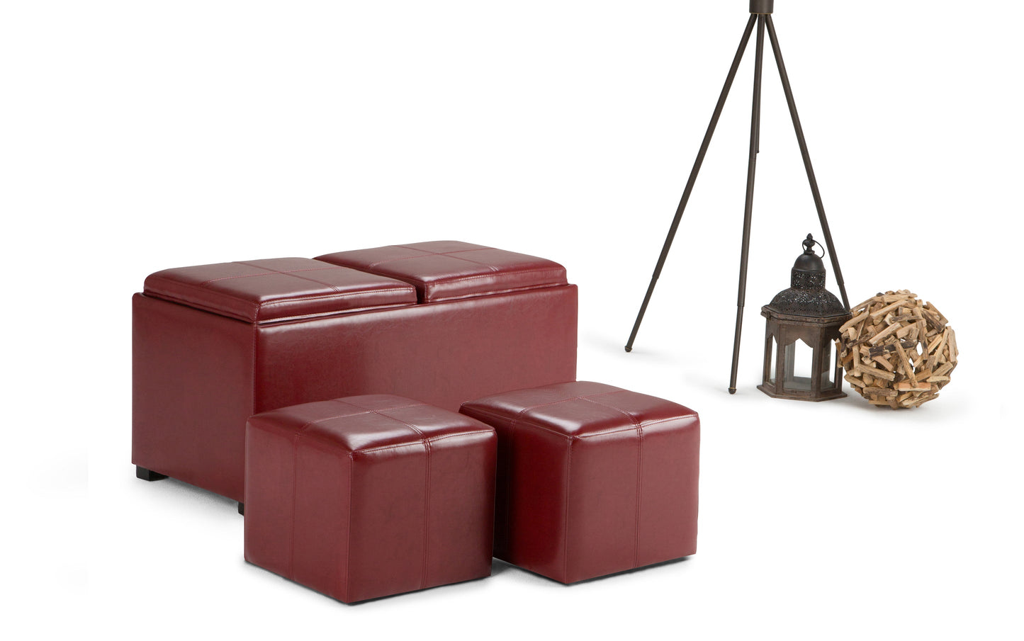 Radicchio Red Vegan Leather | Avalon Vegan Leather 5 piece Storage Ottoman