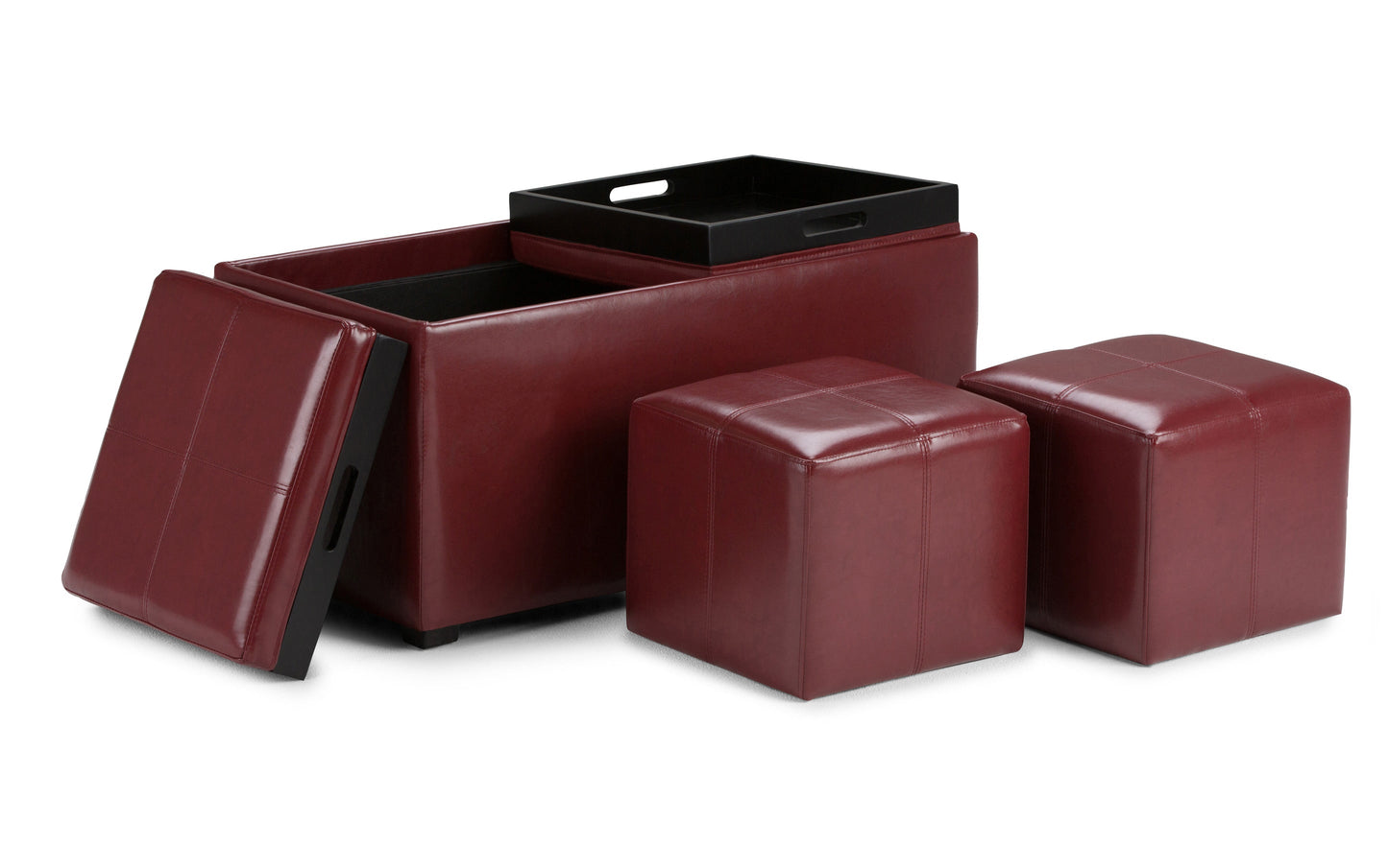 Radicchio Red Vegan Leather | Avalon Vegan Leather 5 piece Storage Ottoman