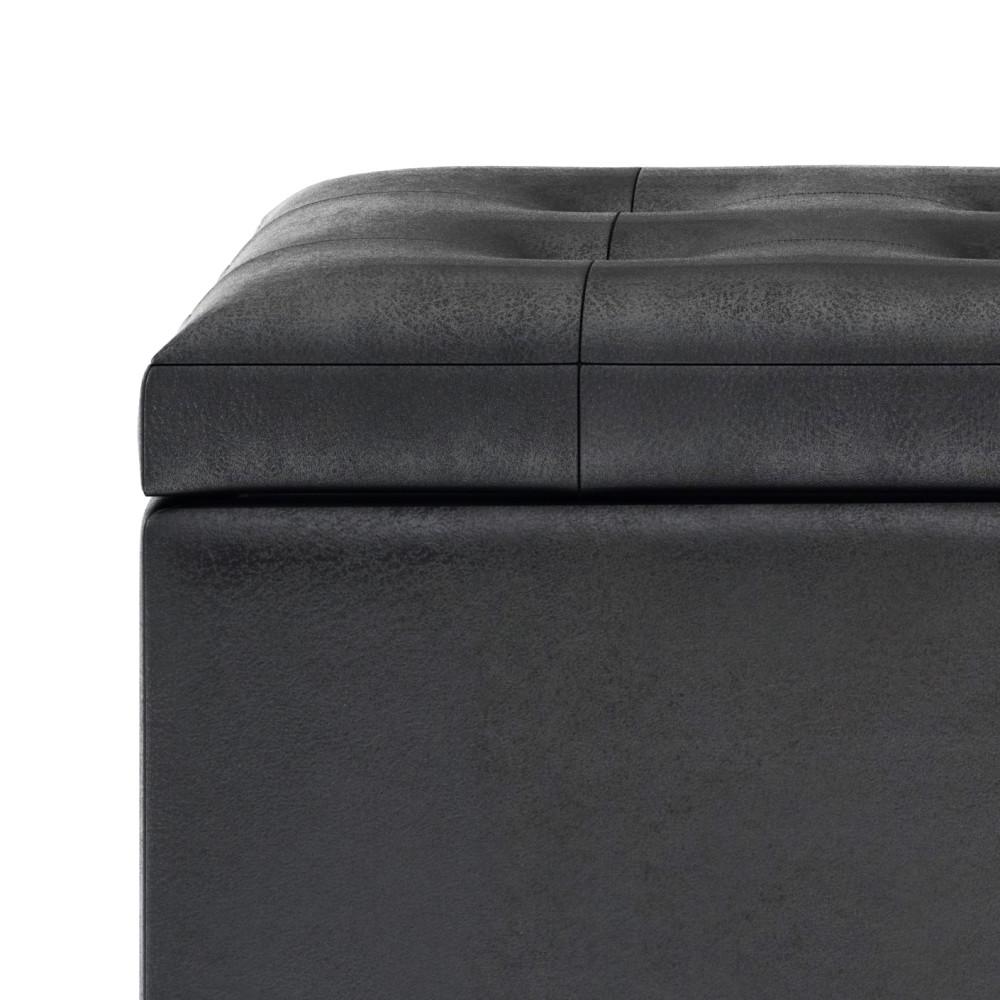 Distressed Black Distressed Vegan Leather | Cosmopolitan Faux Air Leather Storage Ottoman