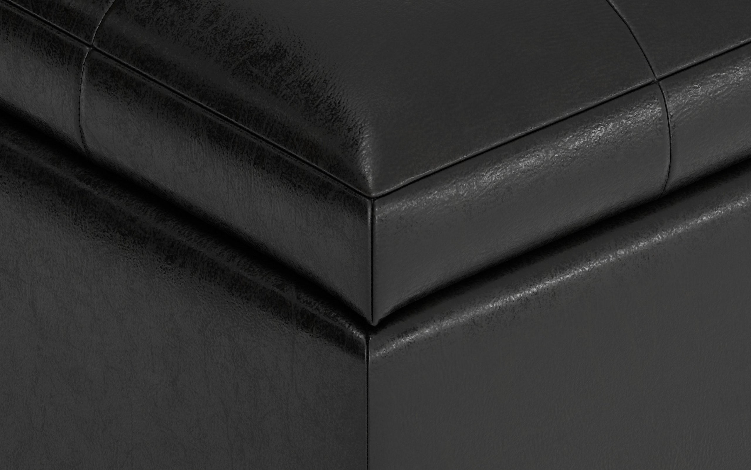 Distressed Black Distressed Vegan Leather | Cosmopolitan Faux Air Leather Storage Ottoman