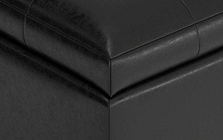 Distressed Black Distressed Vegan Leather | Cosmopolitan Faux Air Leather Storage Ottoman