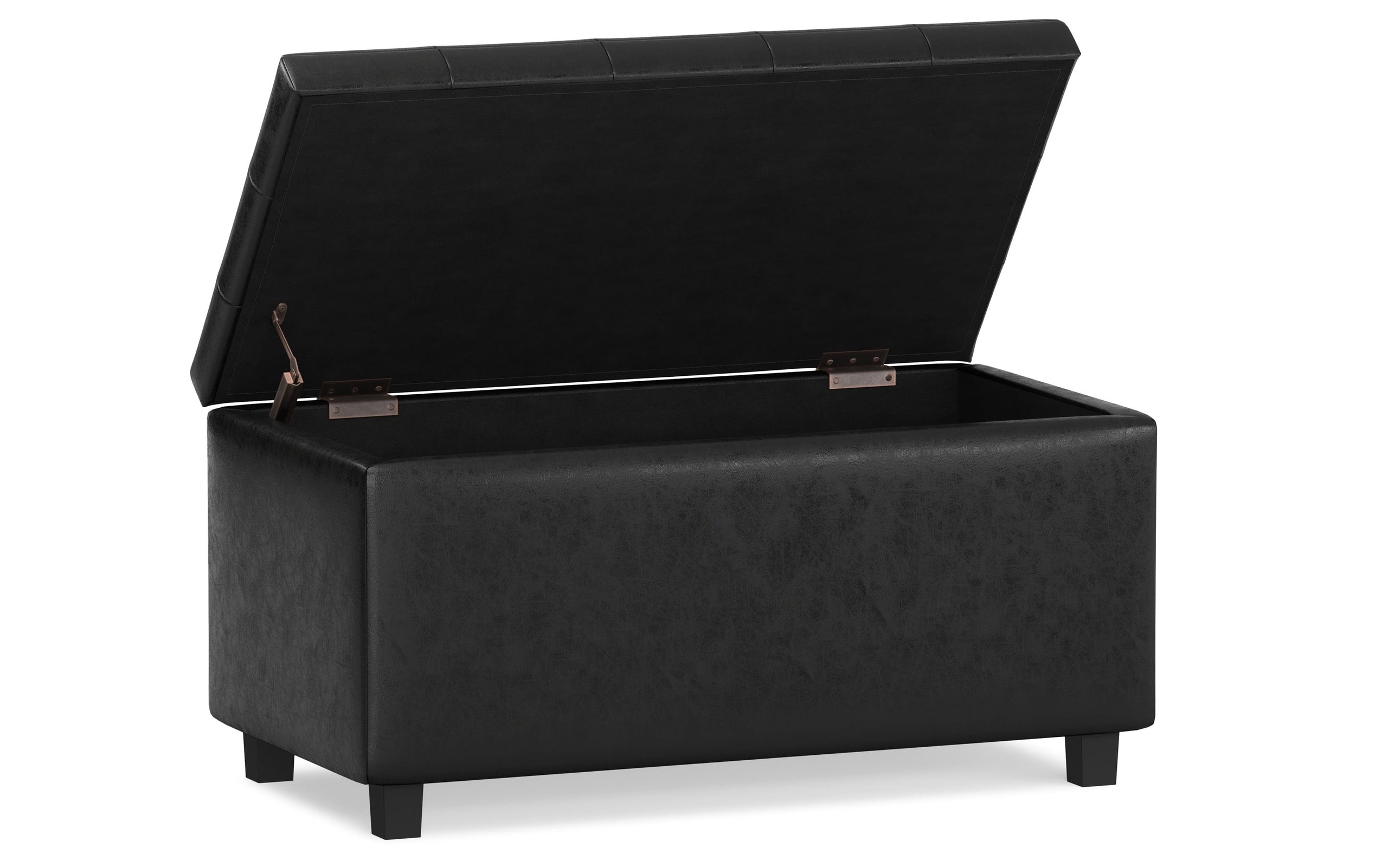 Distressed Black Distressed Vegan Leather | Cosmopolitan Faux Air Leather Storage Ottoman