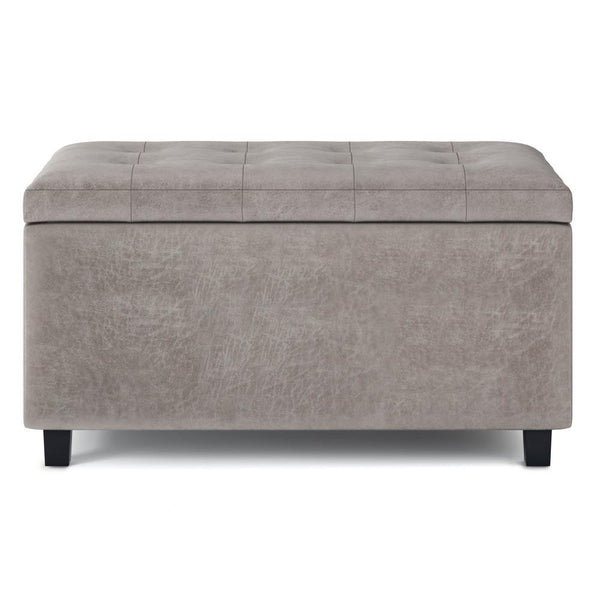 Distressed Grey Taupe Distressed Vegan Leather | Cosmopolitan Faux Air Leather Storage Ottoman