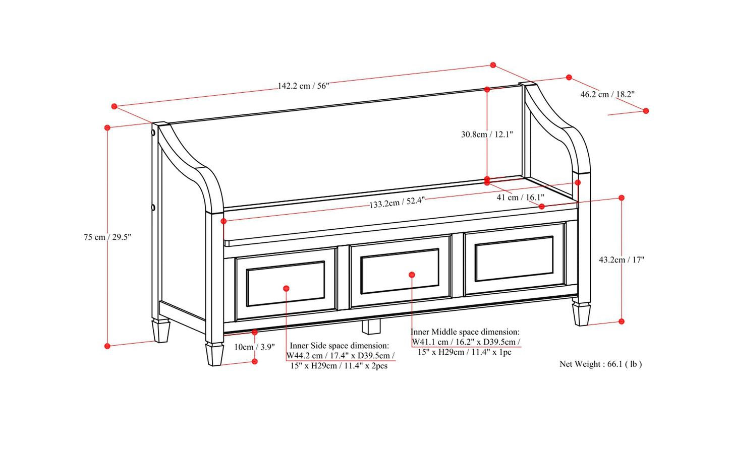 Chestnut Brown | Connaught Wide Entryway Storage Bench