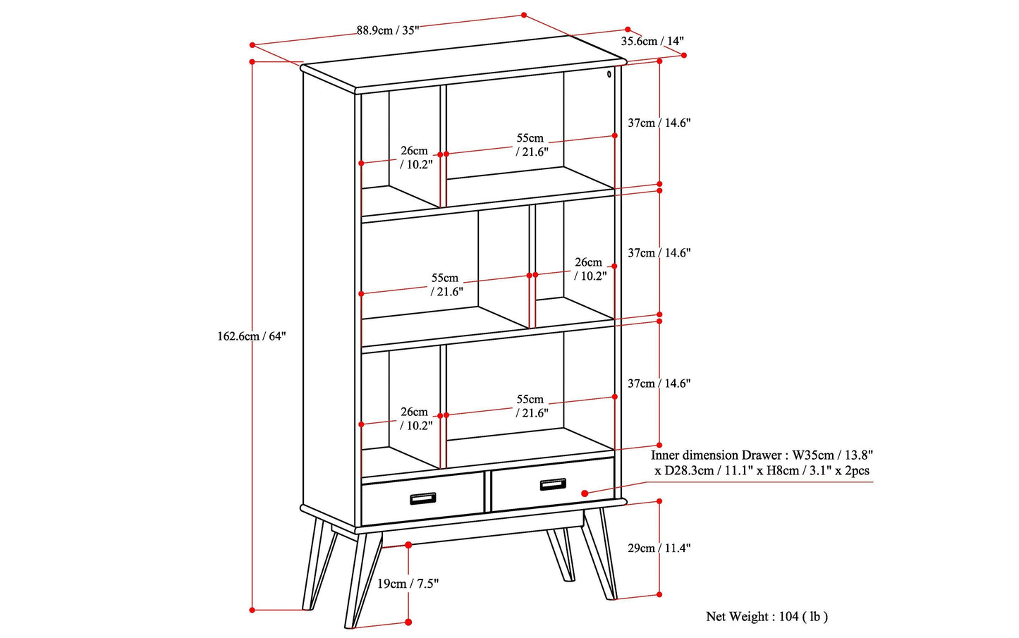 Draper 35 inch 6 Cubbie Bookcase (Set of 2)