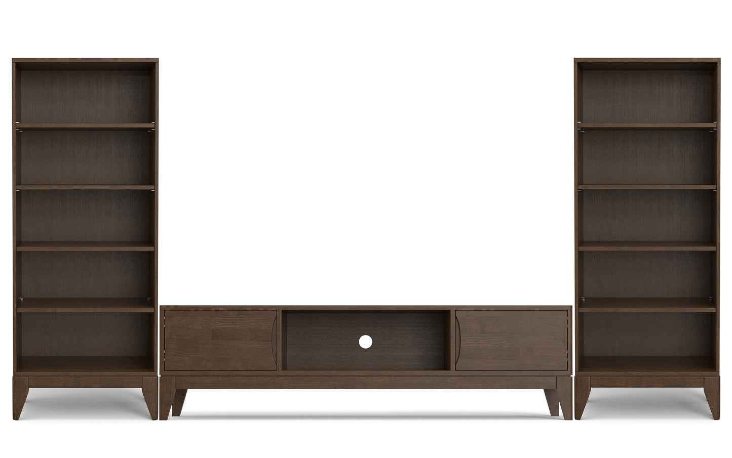 Walnut Brown | Harper 72W Low TV Stand with Set of Two 24W 5 Shelf Bookcases