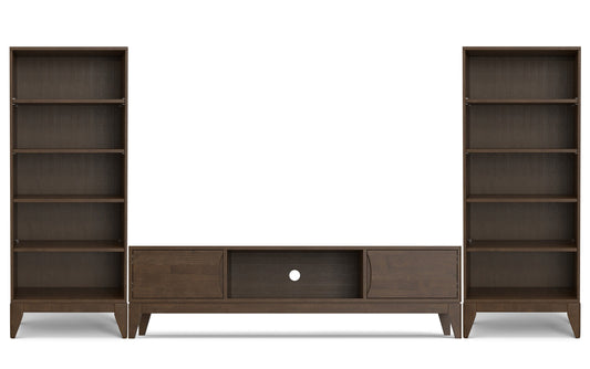 Walnut Brown | Harper 72W Low TV Stand with Set of Two 24W 5 Shelf Bookcases