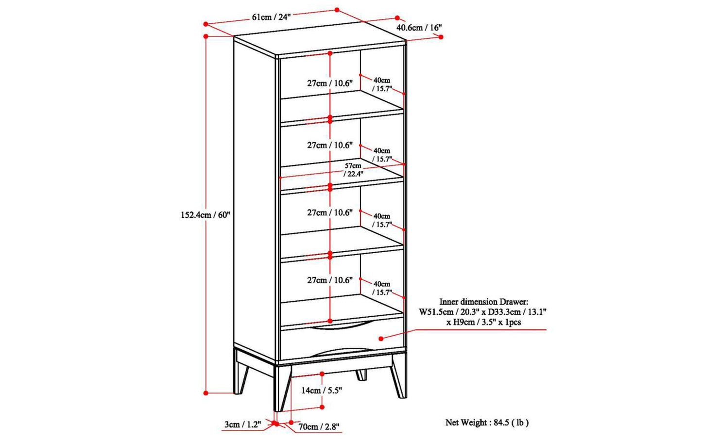 Harper 24 inch 4 Shelf Bookcase (Set of 2)