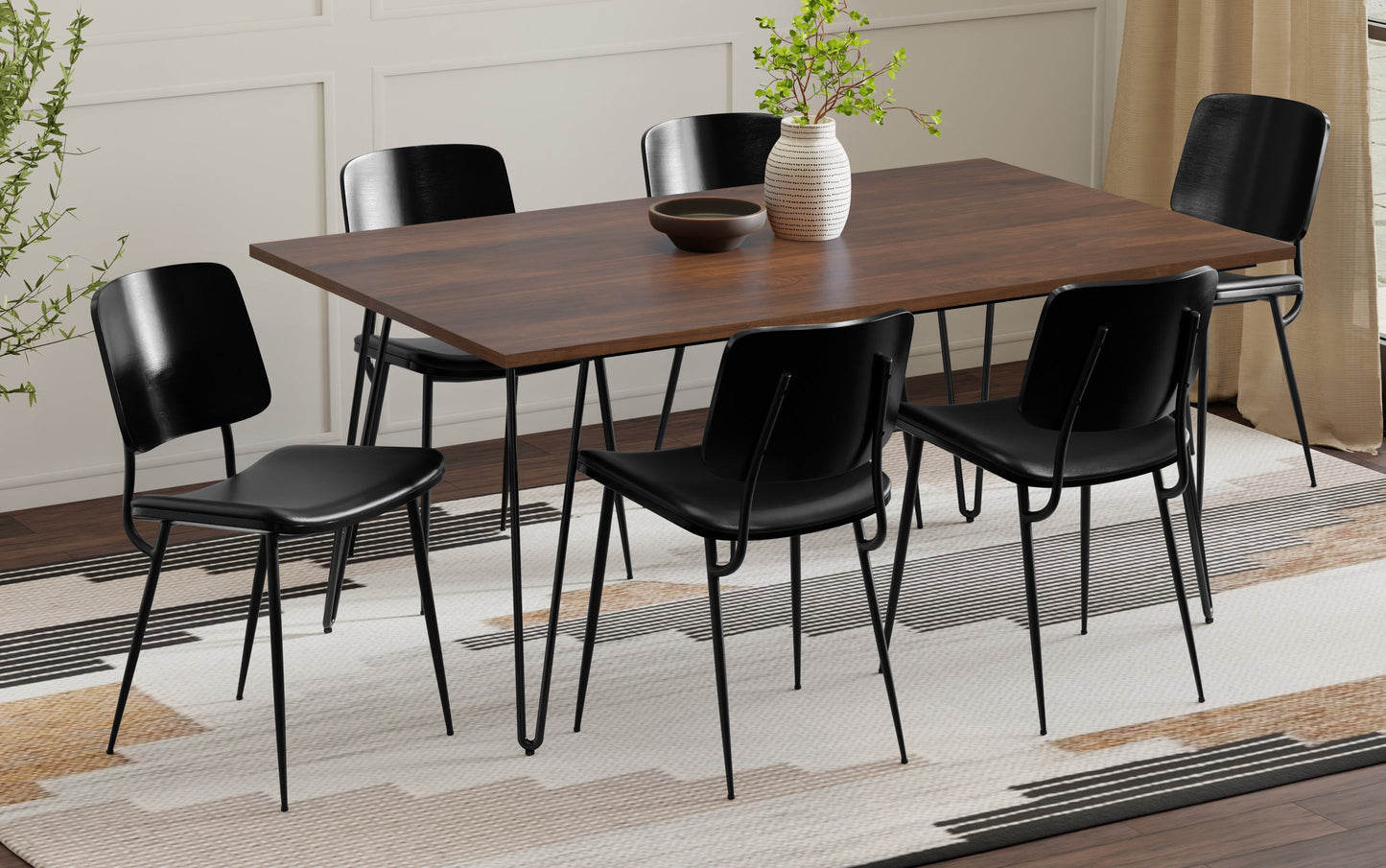 Black Vegan Leather | Hayley / Hunter 7-Piece Dining Set