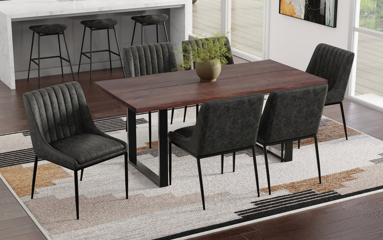 Distressed Slate Grey Distressed Vegan Leather | Melody / Fieldcrest 7 Pc Dining Set