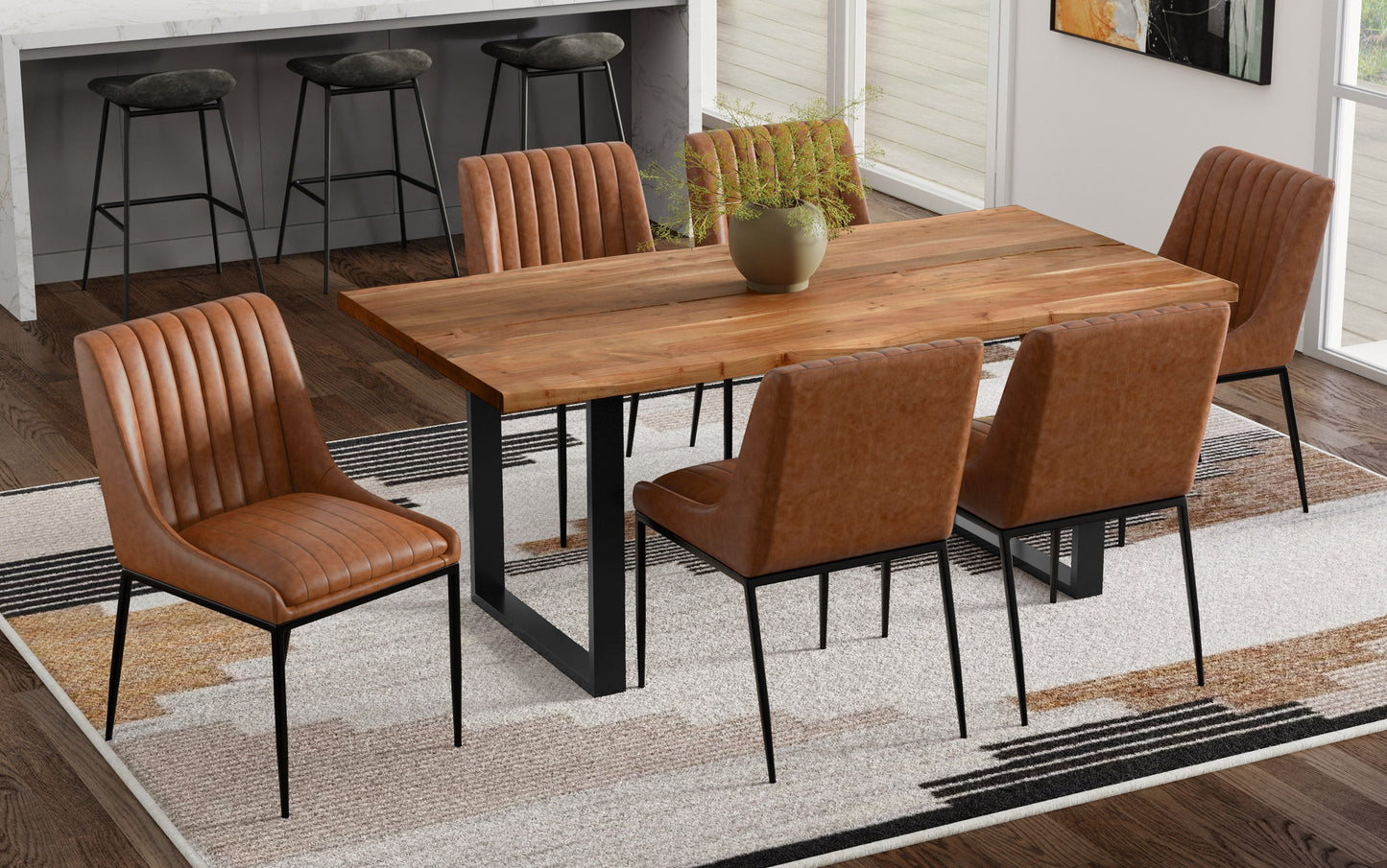 Distressed Tan Distressed Vegan Leather | Melody / Fieldcrest 7 Pc Dining Set
