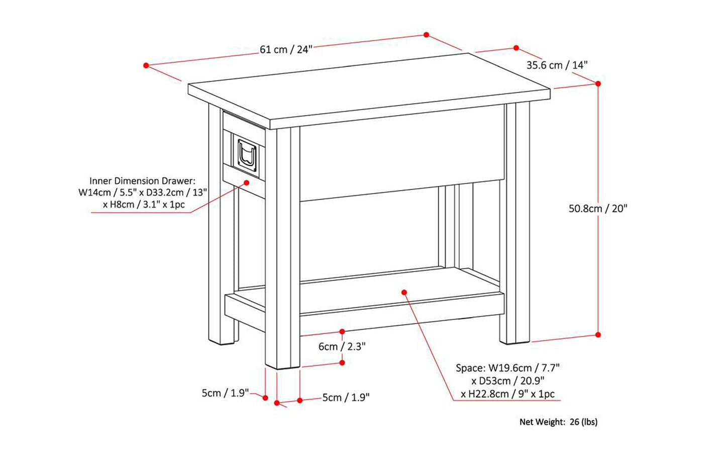 Monroe 14 inch Narrow Side Table (Set of 2)