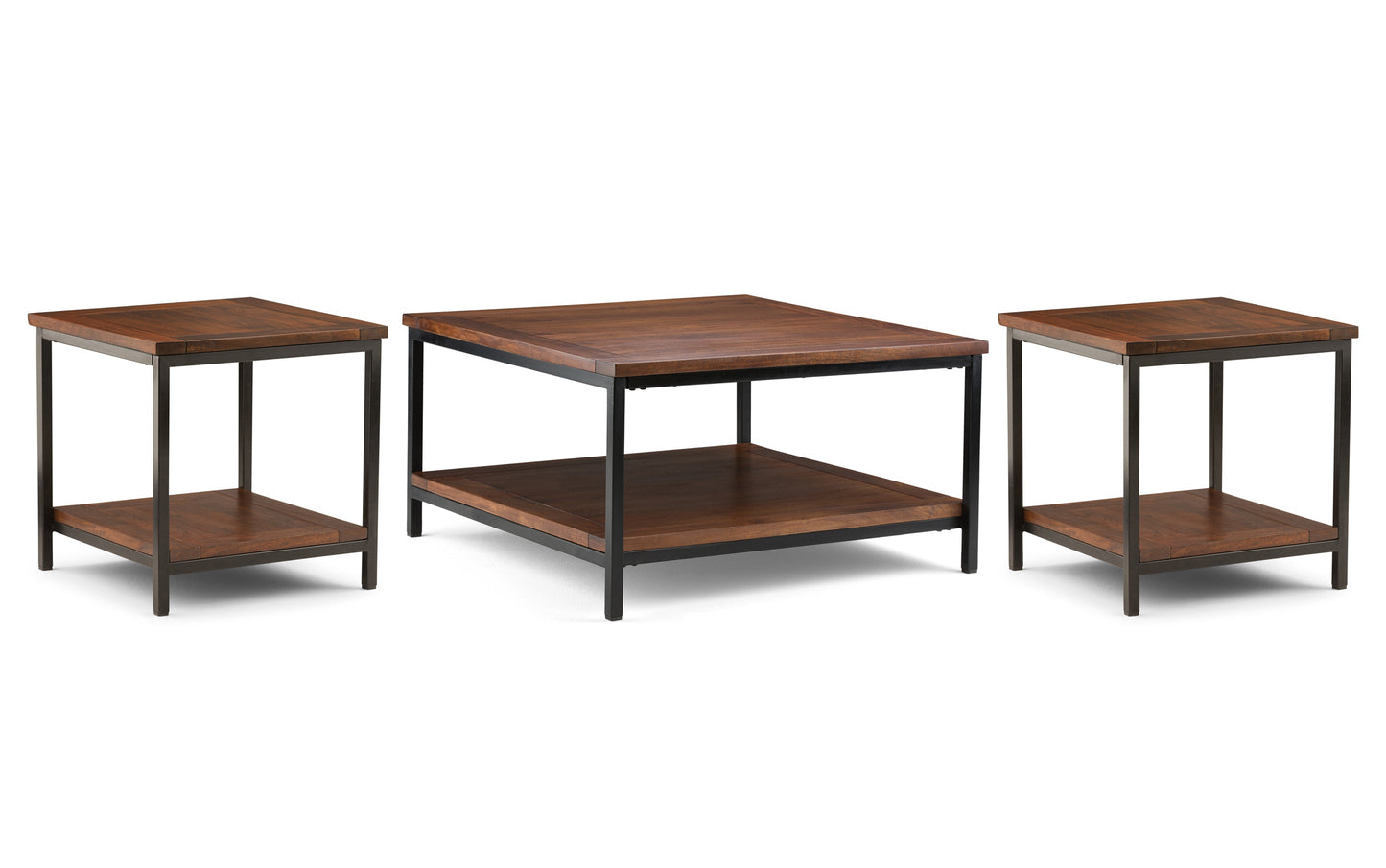 Dark Cognac Brown | Skyler 34 inch Coffee Table with 22 inch End Tables (Set of 3)