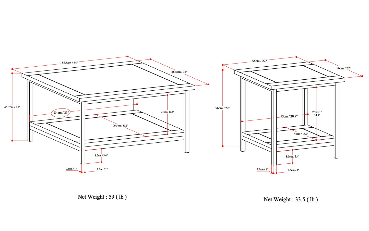 Natural | Skyler 34 inch Coffee Table with 22 inch End Tables (Set of 3)