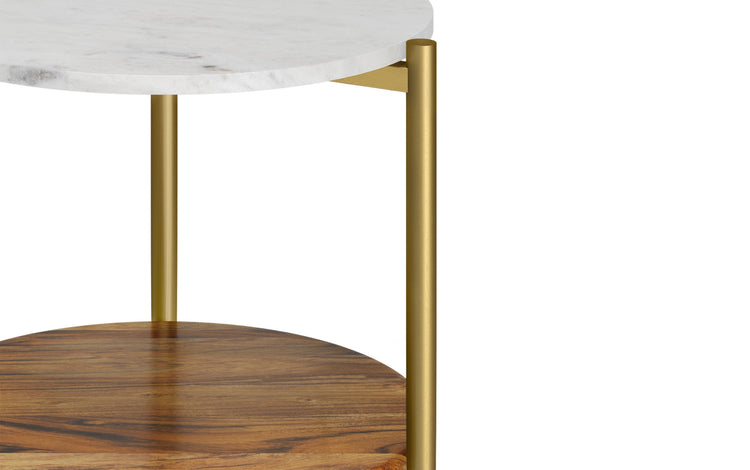 White/Natural | Wagner 18 inch Round Marble & Wood Side Table (Set of 2)