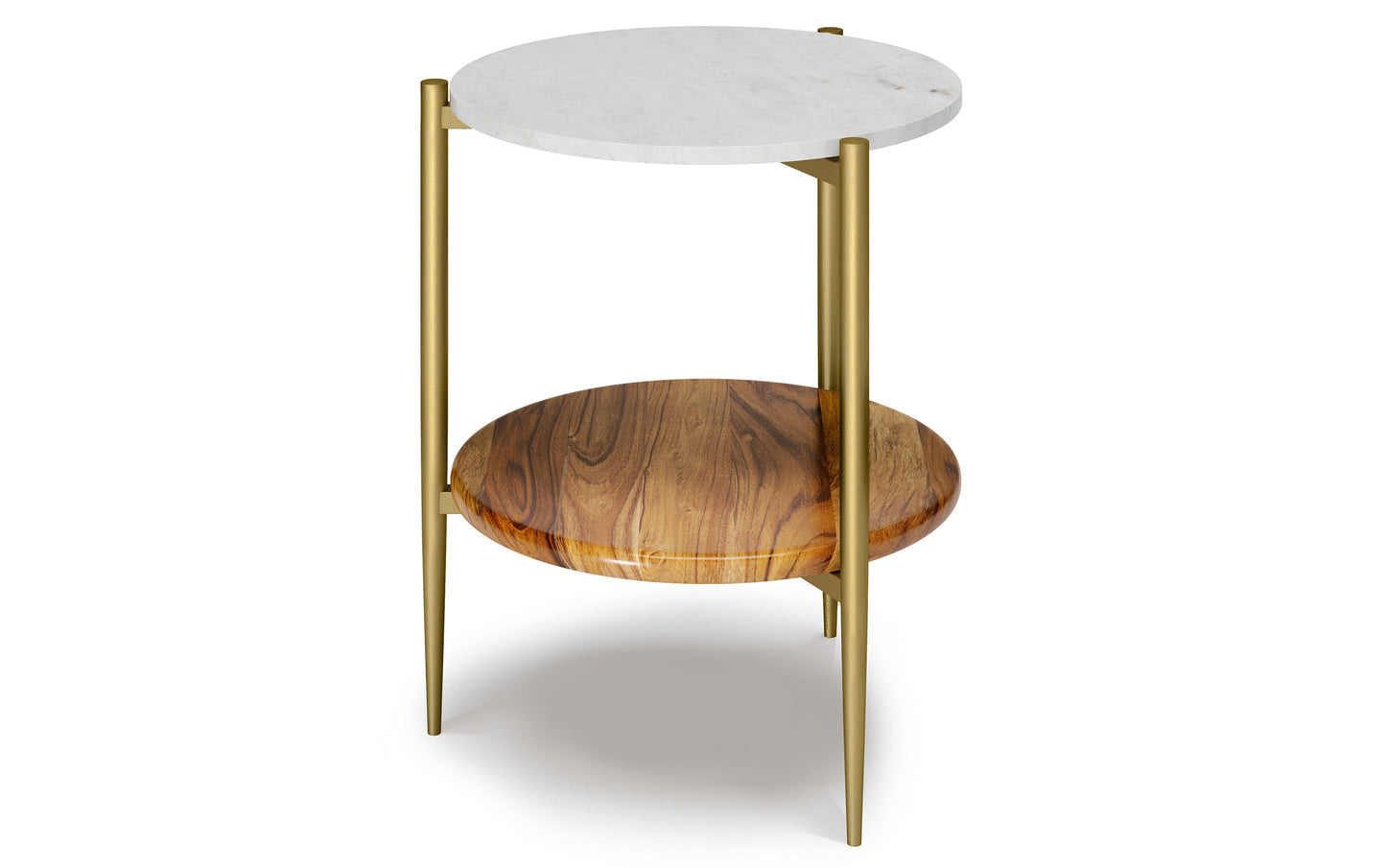 White/Natural | Wagner 18 inch Round Marble & Wood Side Table (Set of 2)