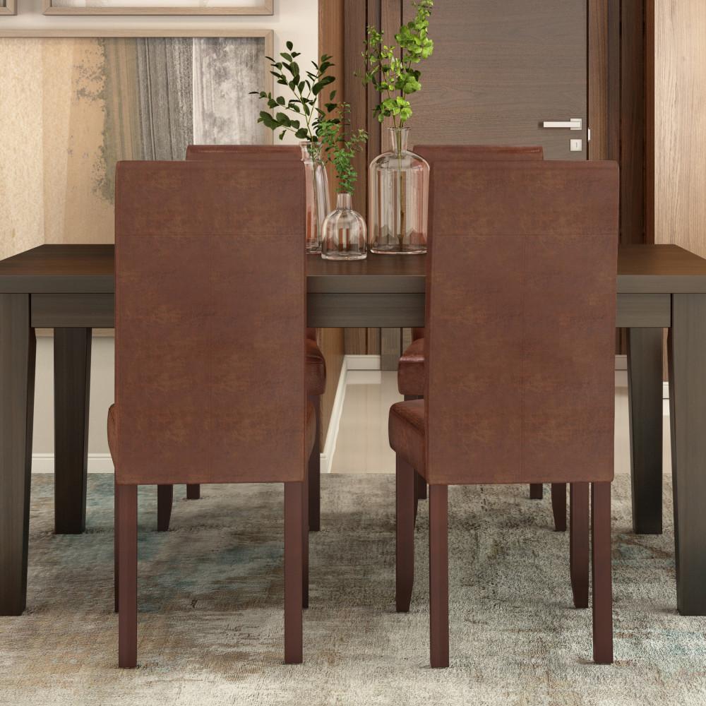 Distressed Saddle Brown Distressed Vegan Leather | Acadian Linen Look Fabric Parson Dining Chair (Set of 2)