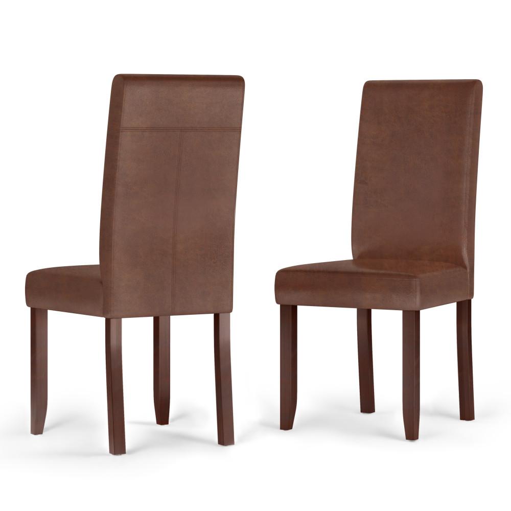 Distressed Saddle Brown Distressed Vegan Leather | Acadian Linen Look Fabric Parson Dining Chair (Set of 2)