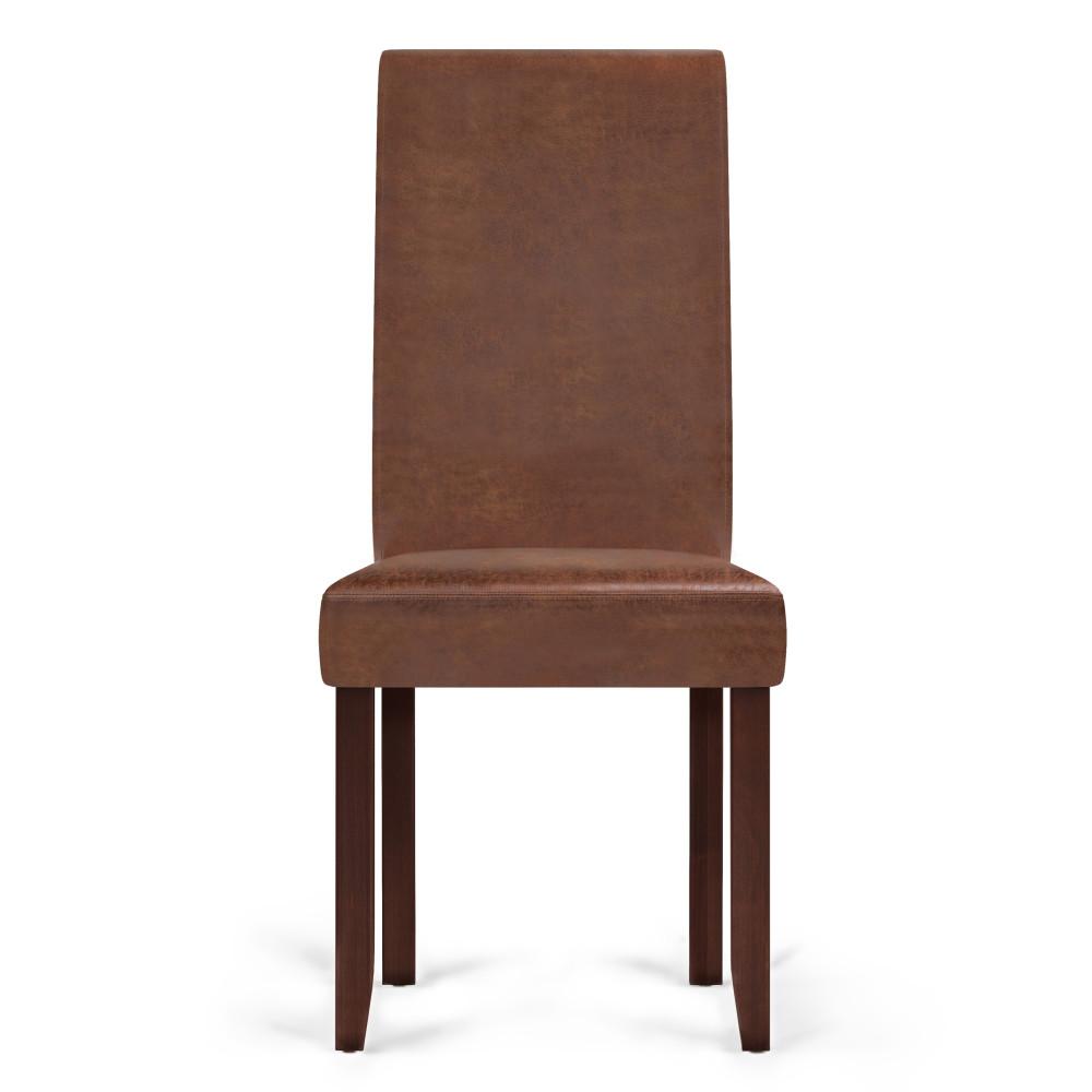 Distressed Saddle Brown Distressed Vegan Leather | Acadian Linen Look Fabric Parson Dining Chair (Set of 2)