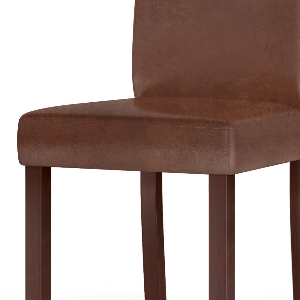 Distressed Saddle Brown Distressed Vegan Leather | Acadian Linen Look Fabric Parson Dining Chair (Set of 2)