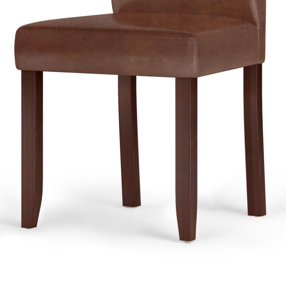 Distressed Saddle Brown Distressed Vegan Leather | Acadian Linen Look Fabric Parson Dining Chair (Set of 2)