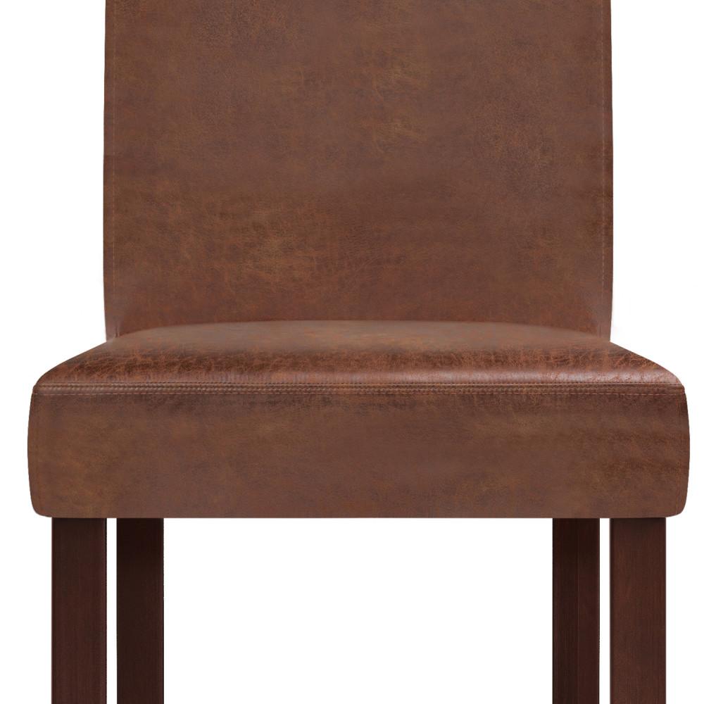 Distressed Saddle Brown Distressed Vegan Leather | Acadian Linen Look Fabric Parson Dining Chair (Set of 2)