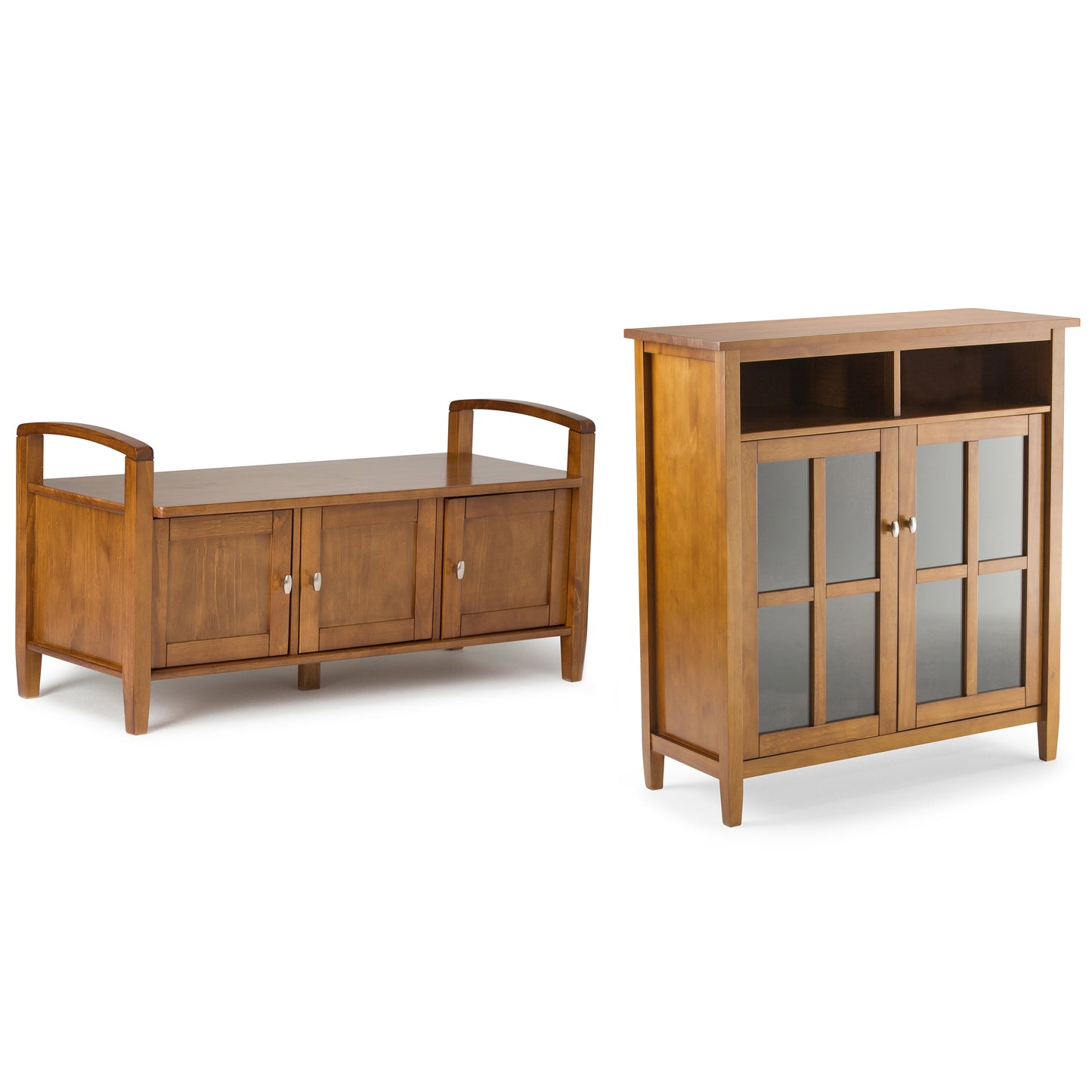 Light Golden Brown | Warm Shaker 44-inch Storage Bench and 39-inch Cabinet