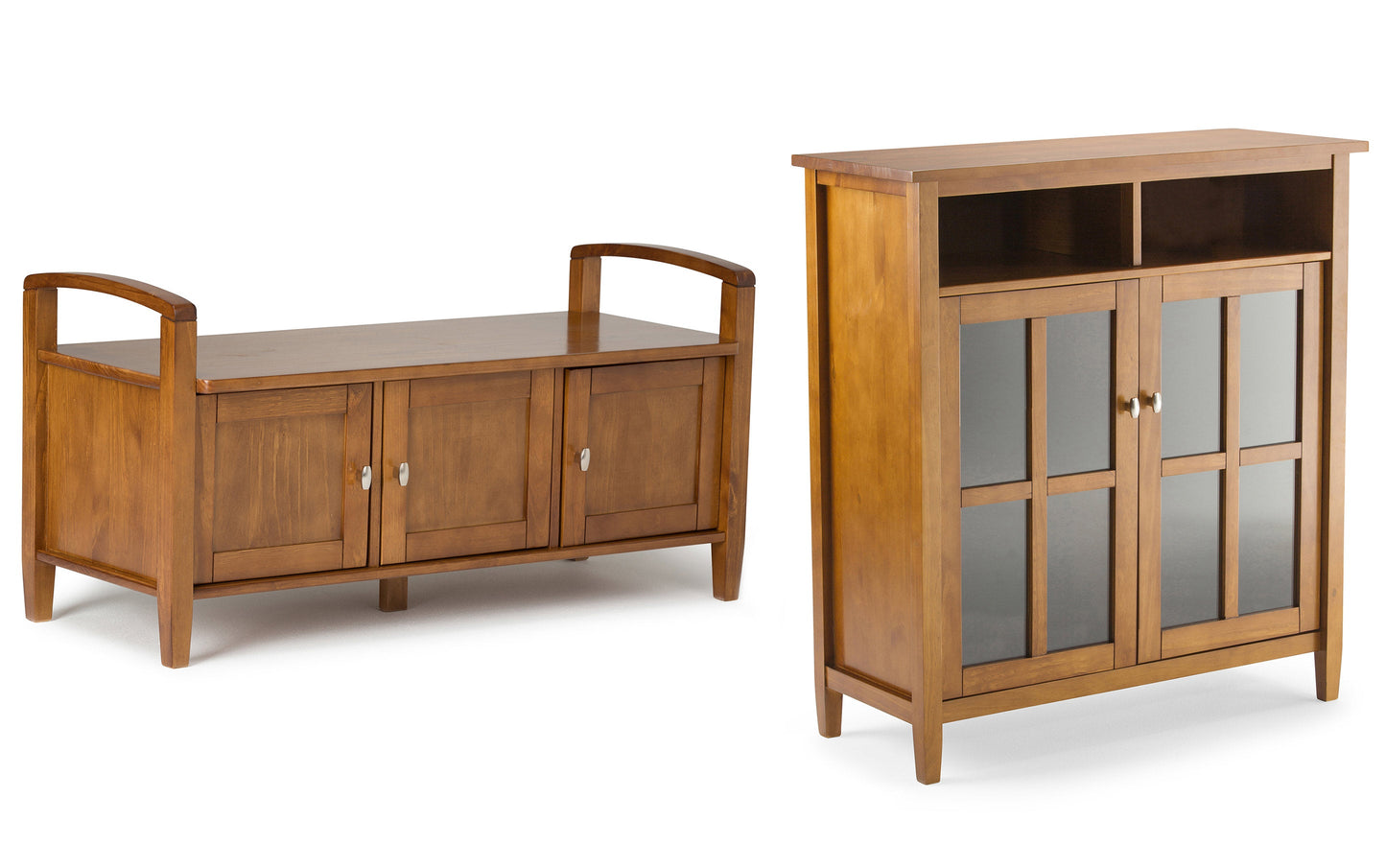 Light Golden Brown | Warm Shaker 44-inch Storage Bench and 39-inch Cabinet