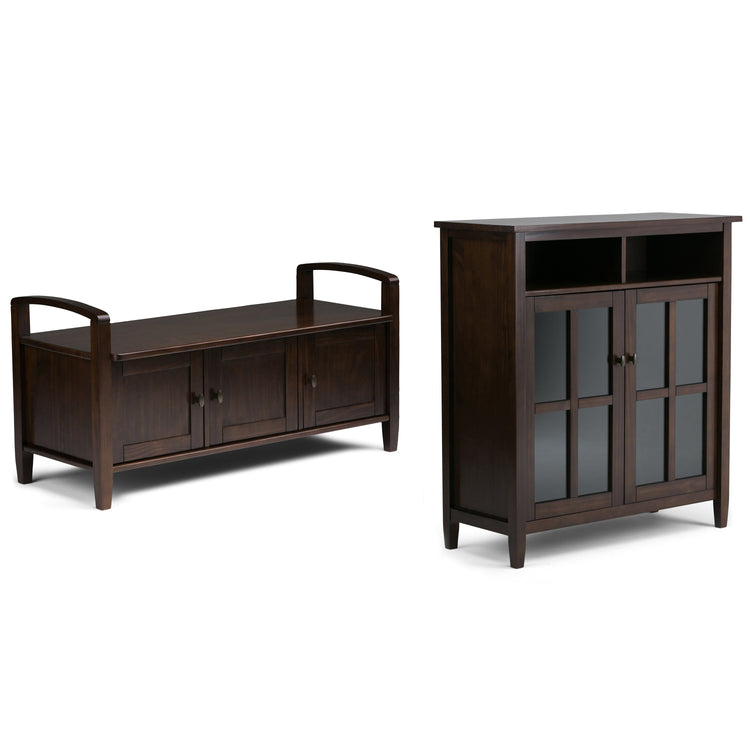 Tobacco Brown | Warm Shaker 44-inch Storage Bench and 39-inch Cabinet