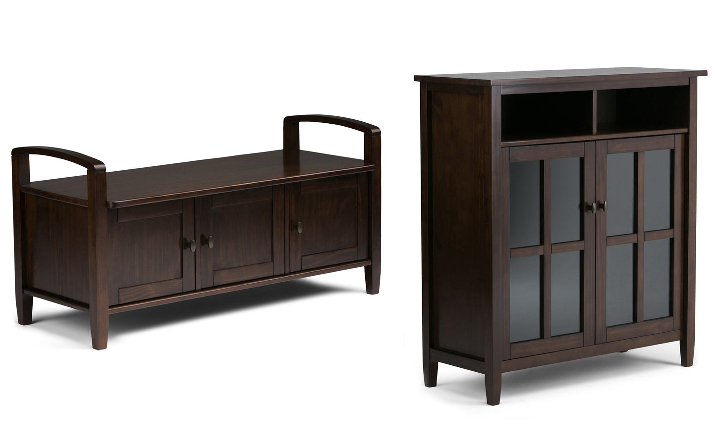 Tobacco Brown | Warm Shaker 44-inch Storage Bench and 39-inch Cabinet