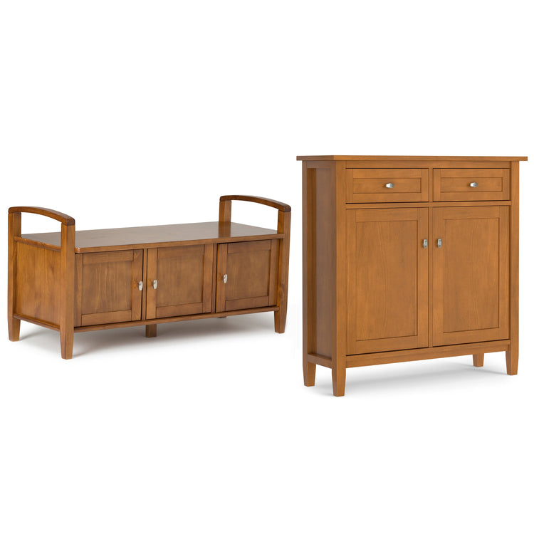 Light Golden Brown | Warm Shaker 44-inch Storage Bench and 36-inch Cabinet