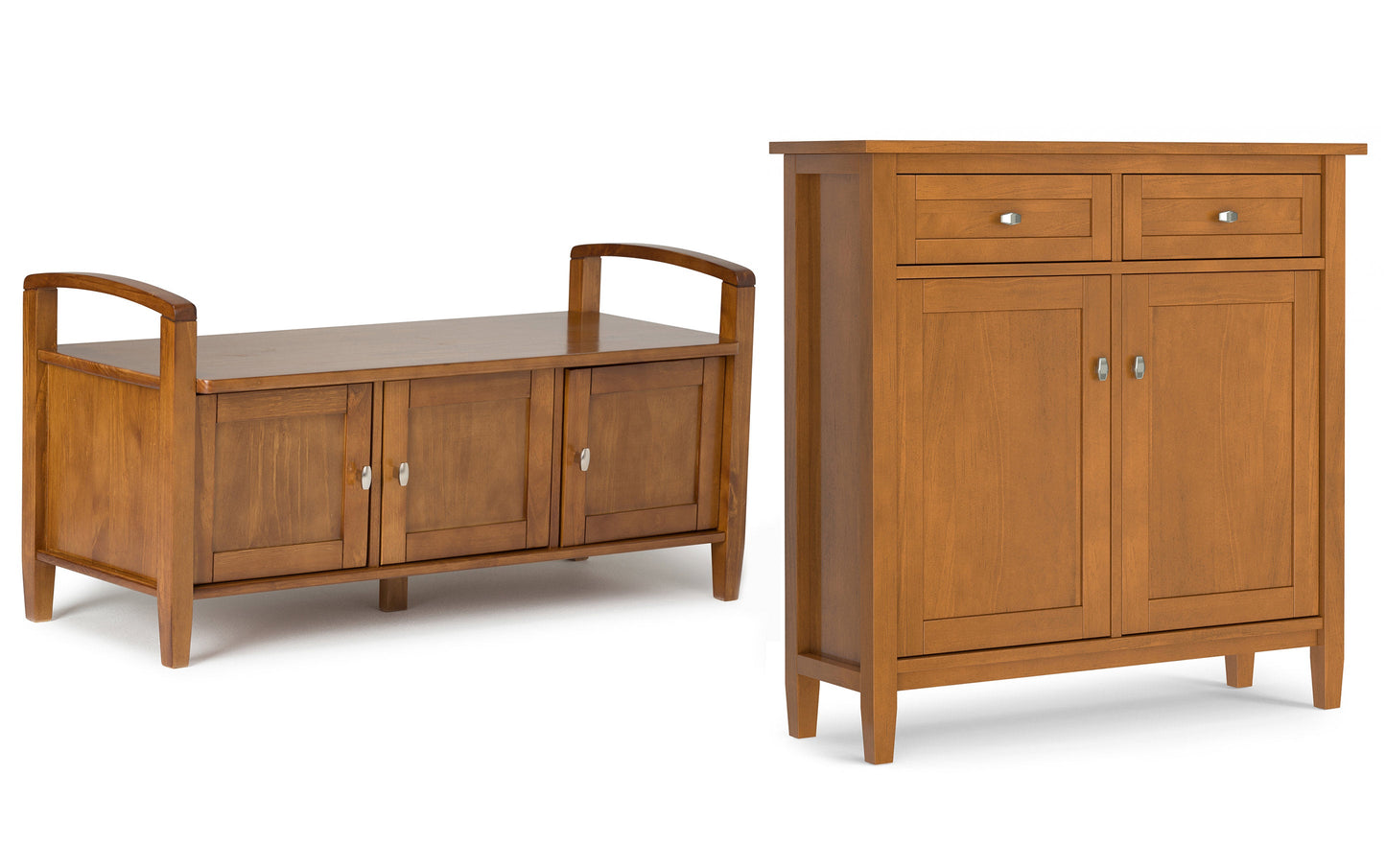 Light Golden Brown | Warm Shaker 44-inch Storage Bench and 36-inch Cabinet
