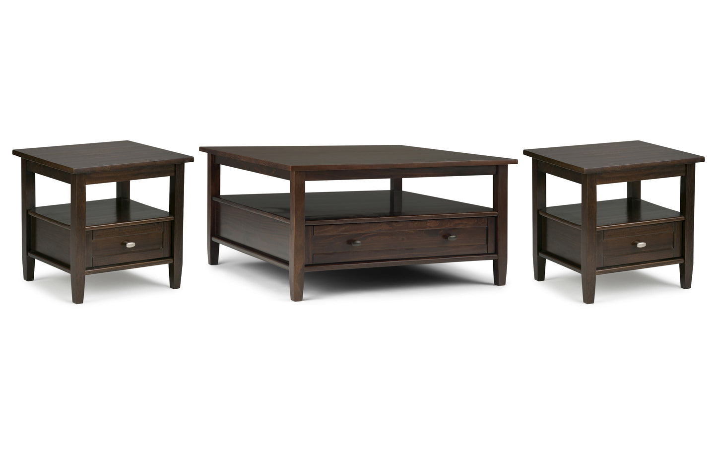 Tobacco Brown | Warm Shaker 36 inch Coffee Table with 20 inch End Tables (Set of 3)