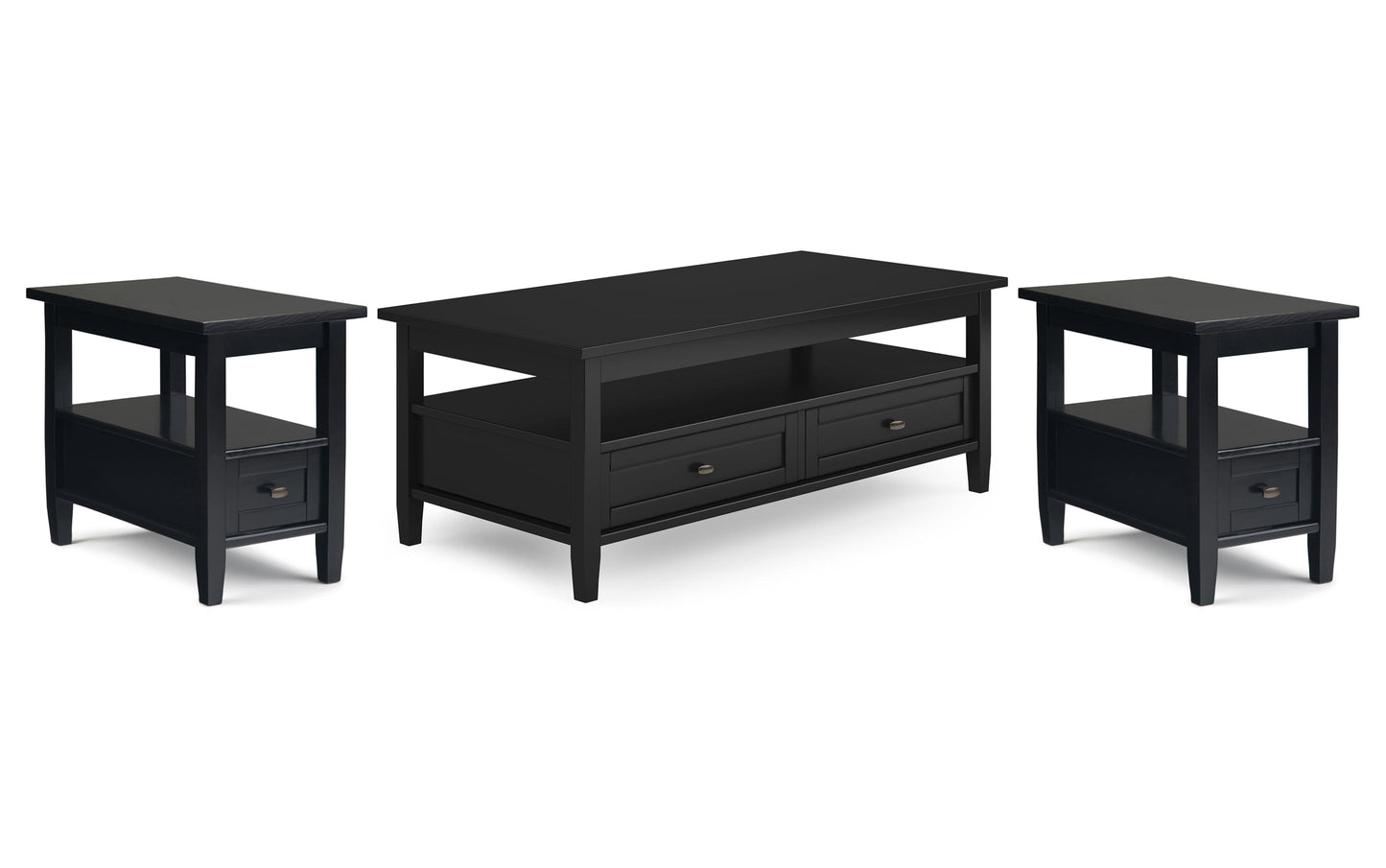 Black | Warm Shaker 48 inch Coffee Table with 14 inch End Tables (Set of 3)