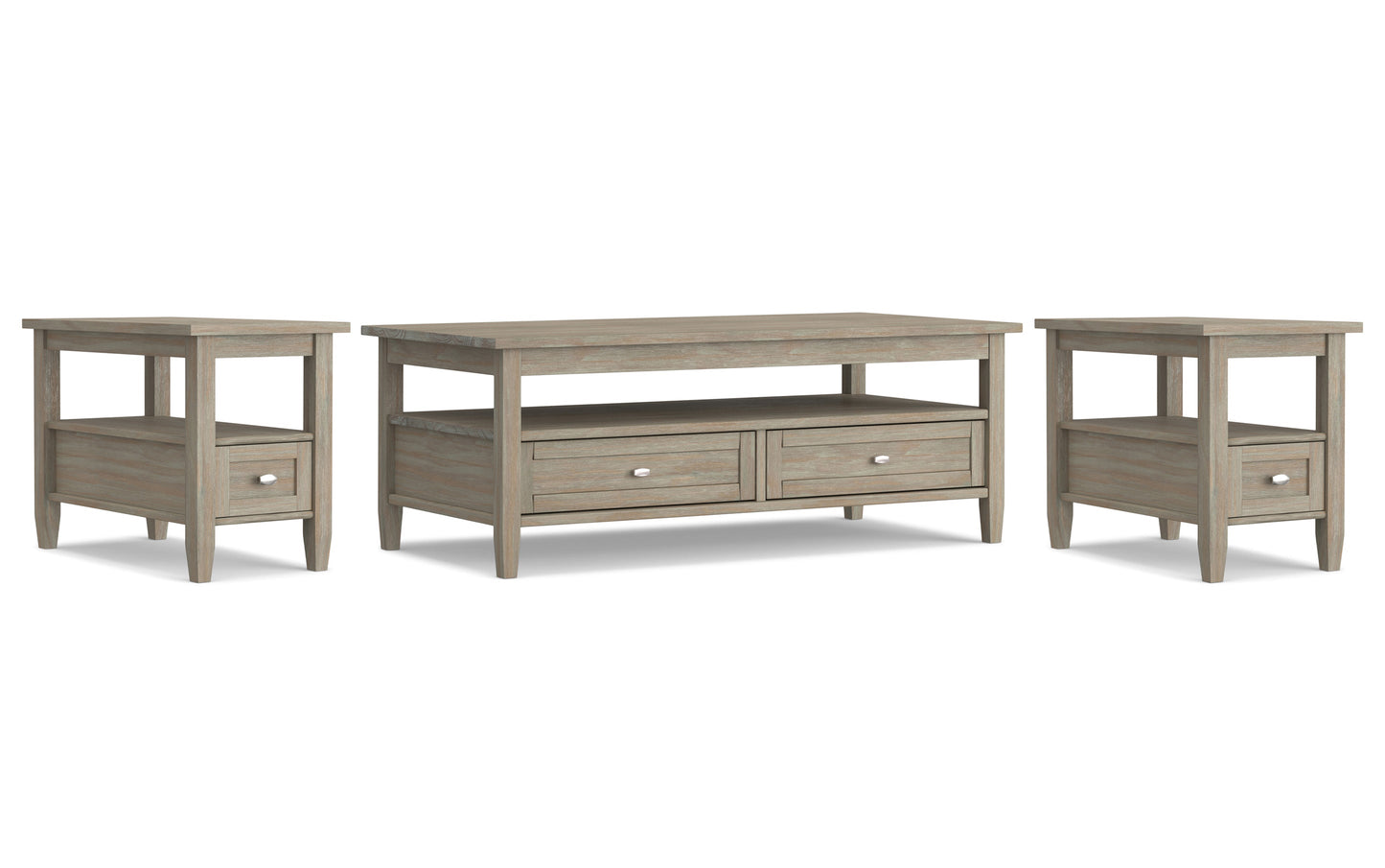 Distressed Grey | Warm Shaker 48 inch Coffee Table with 14 inch End Tables (Set of 3)