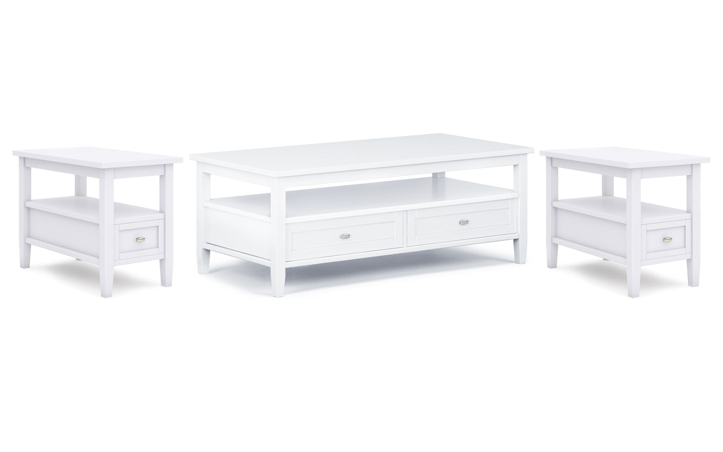 White | Warm Shaker 48 inch Coffee Table with 14 inch End Tables (Set of 3)