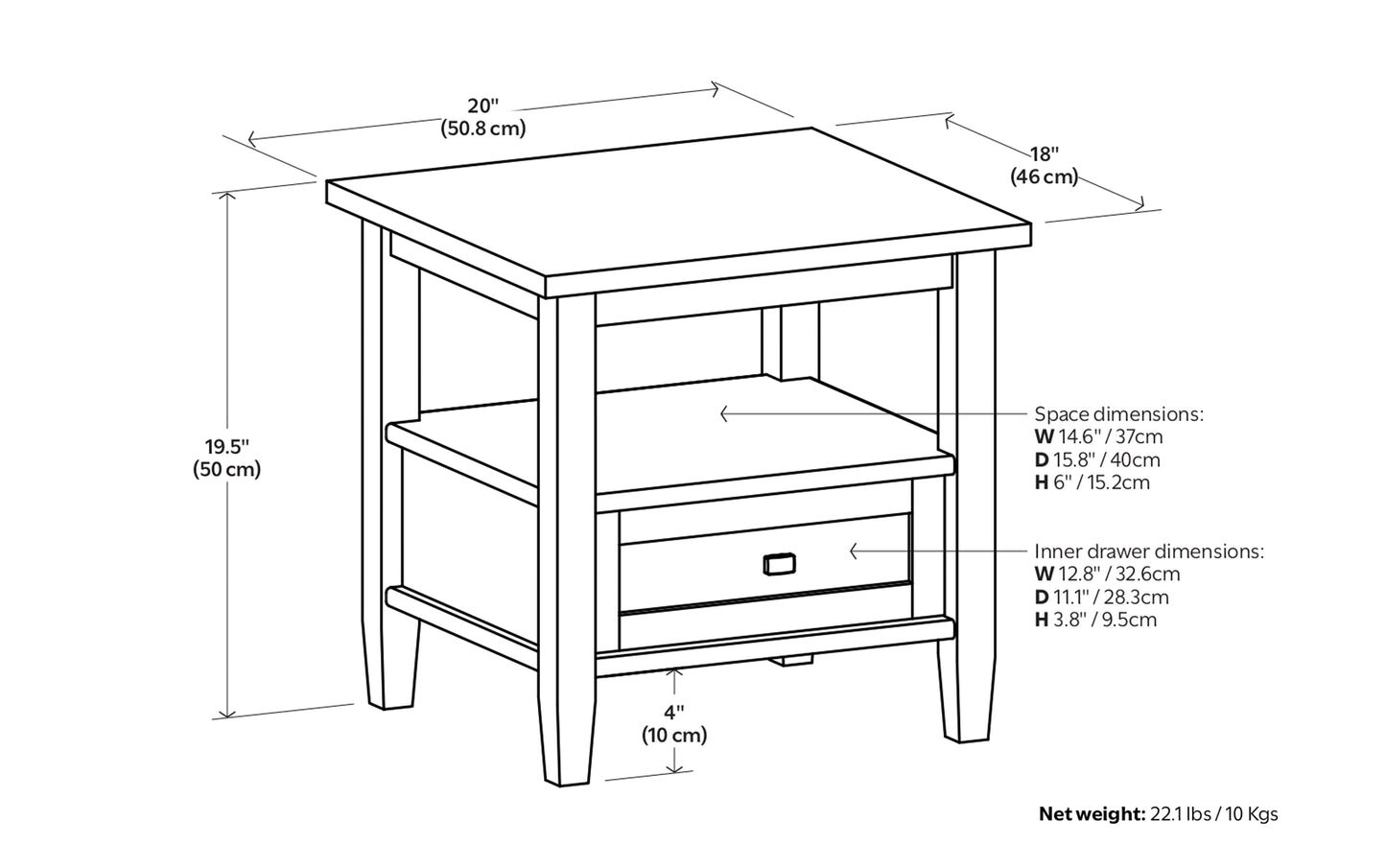 Warm Walnut Brown | Warm Shaker 20 inch End Table (Set of 2)