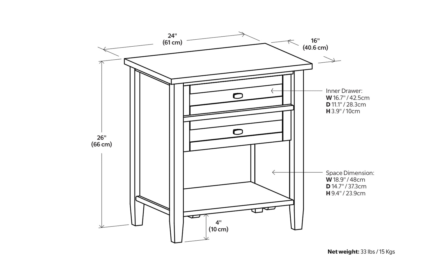 Hickory Brown | Warm Shaker 24 inch Night Stand (Set of 2)