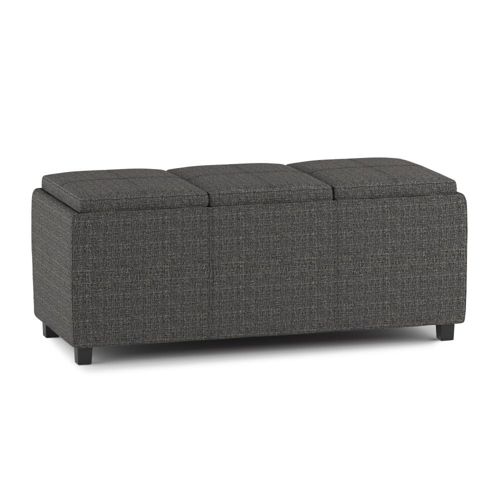 Ebony Tweed Style Fabric | Avalon Linen Look Storage Ottoman with Three Trays
