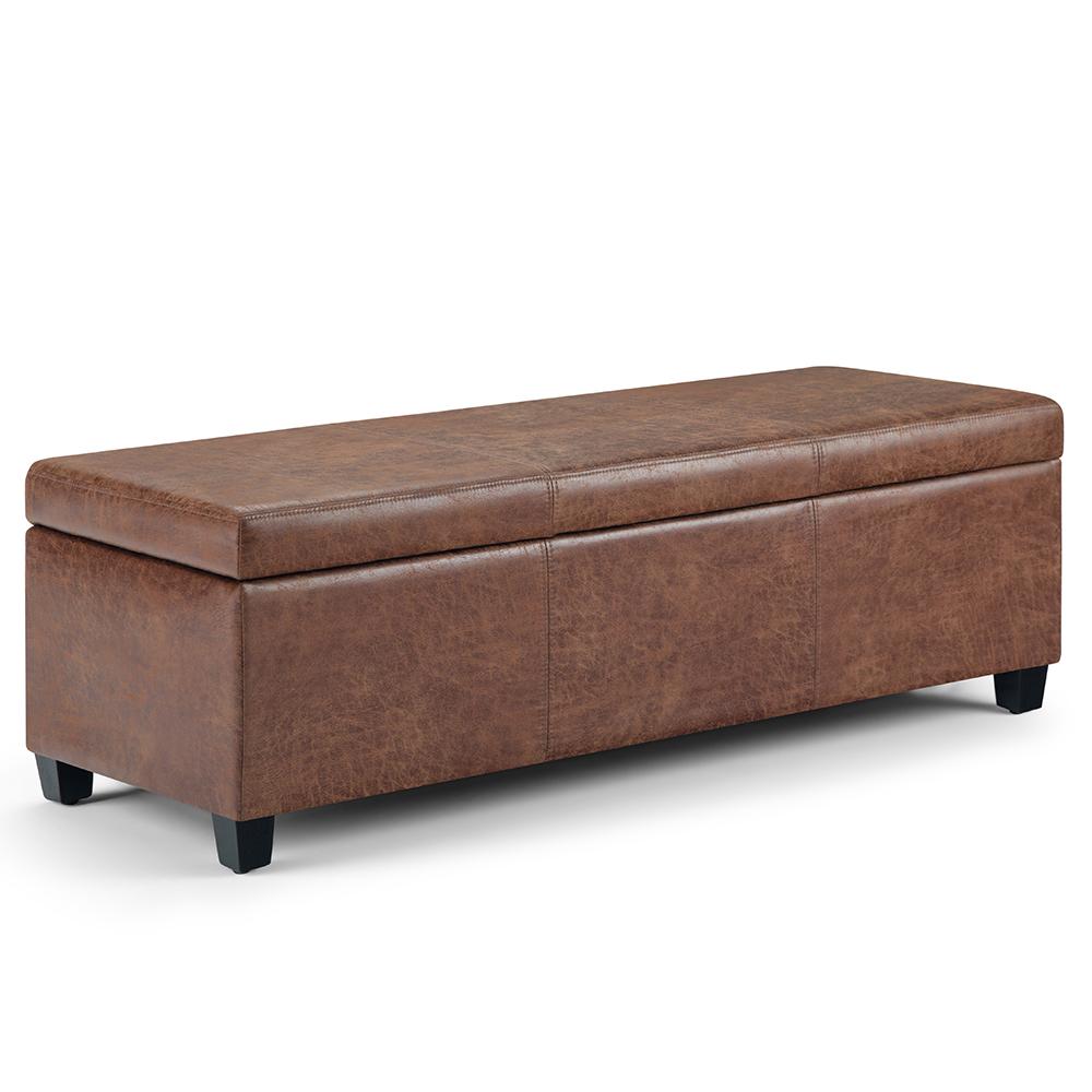 Distressed Umber Brown Distressed Vegan Leather | Avalon Vegan Leather Storage Ottoman