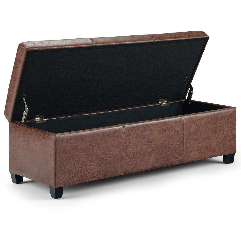 Distressed Umber Brown Distressed Vegan Leather | Avalon Vegan Leather Storage Ottoman