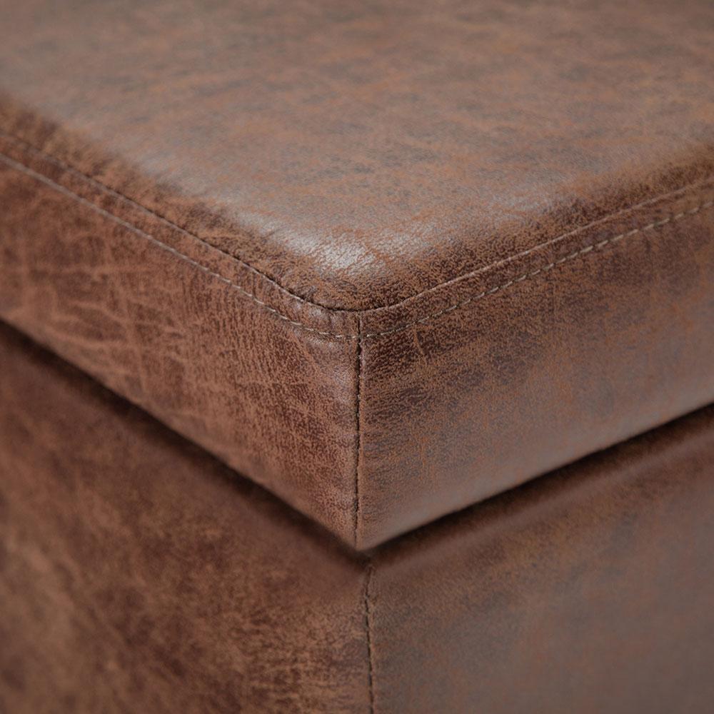 Distressed Umber Brown Distressed Vegan Leather | Avalon Vegan Leather Storage Ottoman