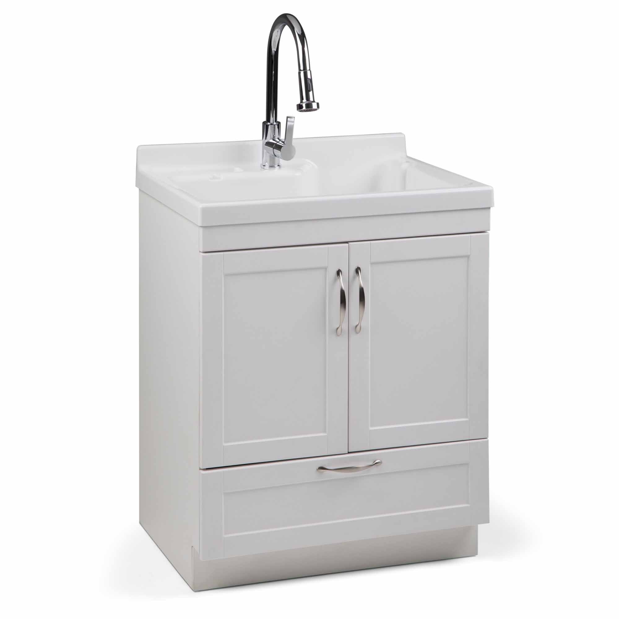Pure White | Maile 28 inch Laundry Cabinet with Pull-out Faucet and ABS Sink