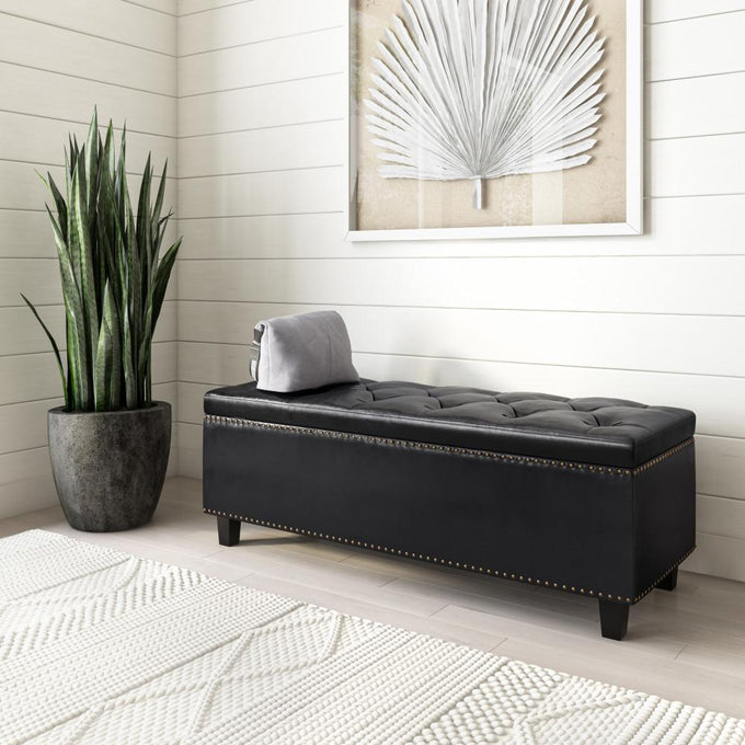 Midnight Black Vegan Leather| Heatherton Storage Ottoman