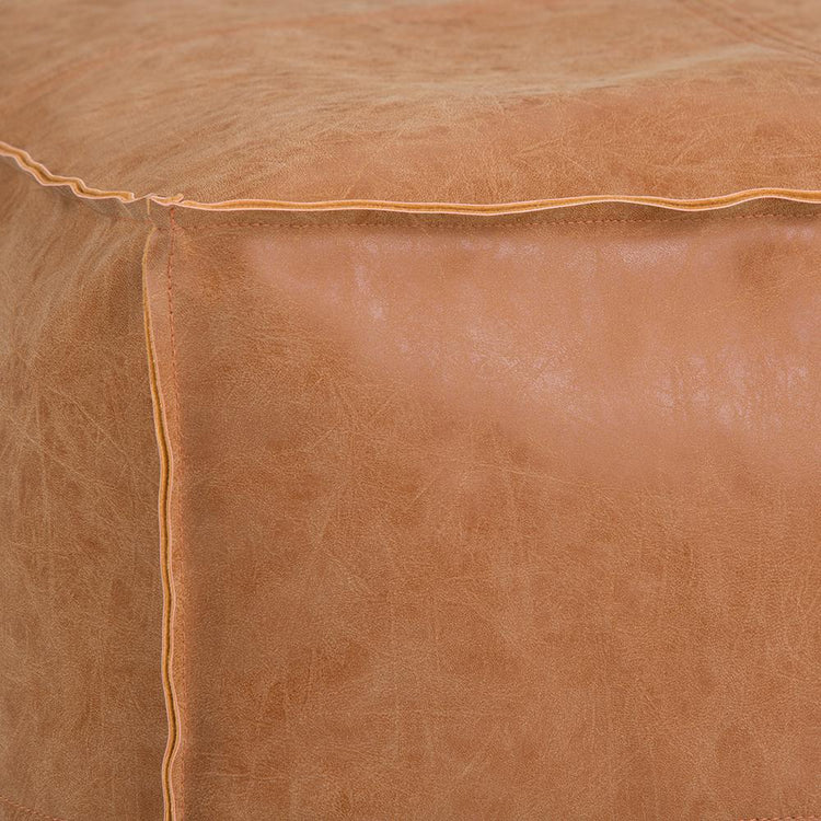 Distressed Brown Distressed Vegan Leather | Brody Square Pouf