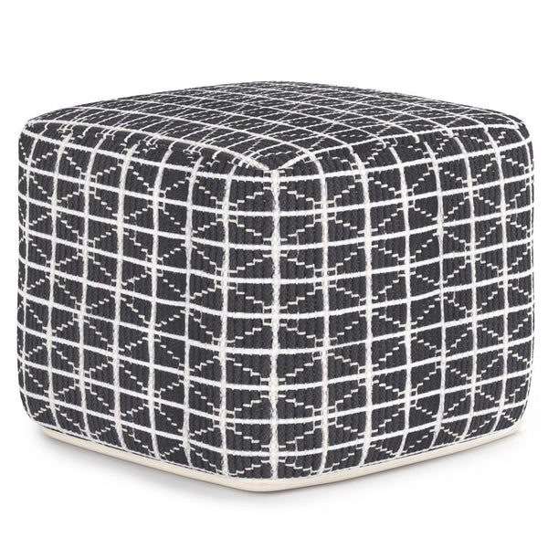 Slate Grey and White | Noreen 18 in Wide Square Pouf