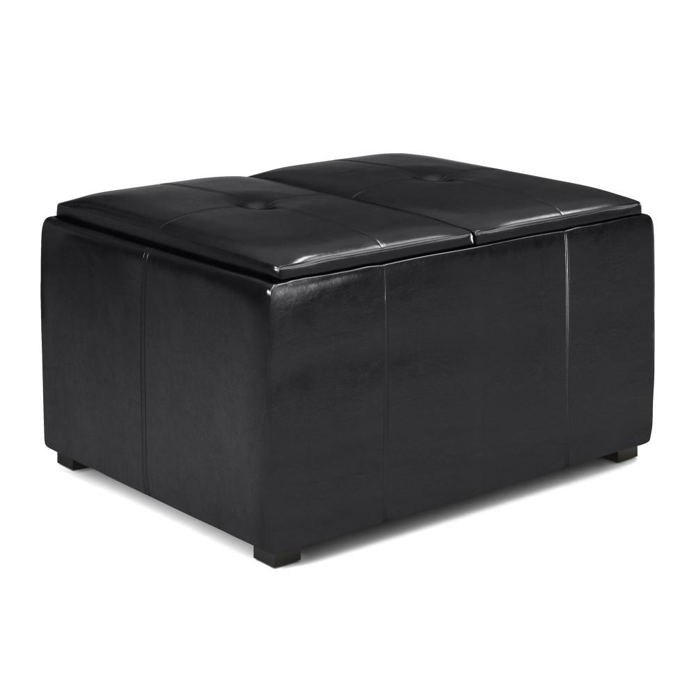 Midnight Black Vegan Leather | Avalon Small Coffee Table Storage Ottoman