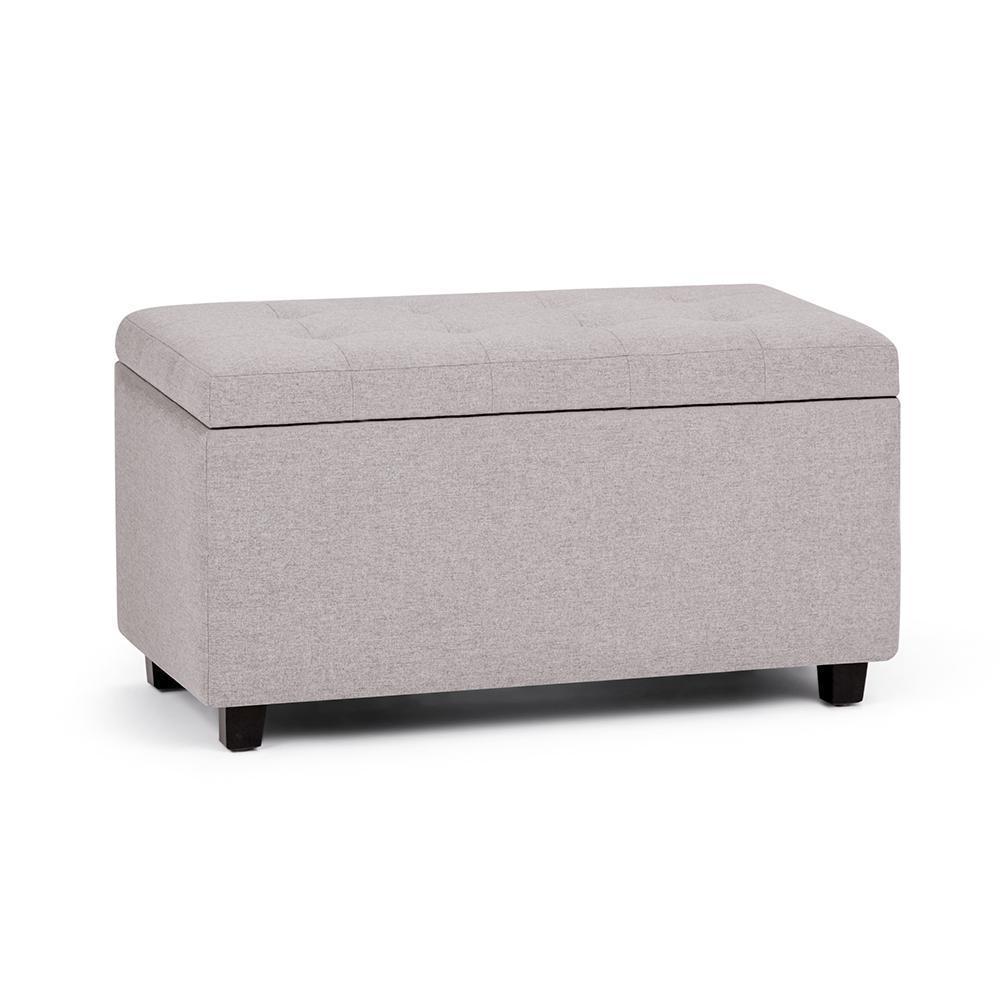 Cloud Grey Linen Style Fabric | Cosmopolitan Vegan Leather Storage Ottoman