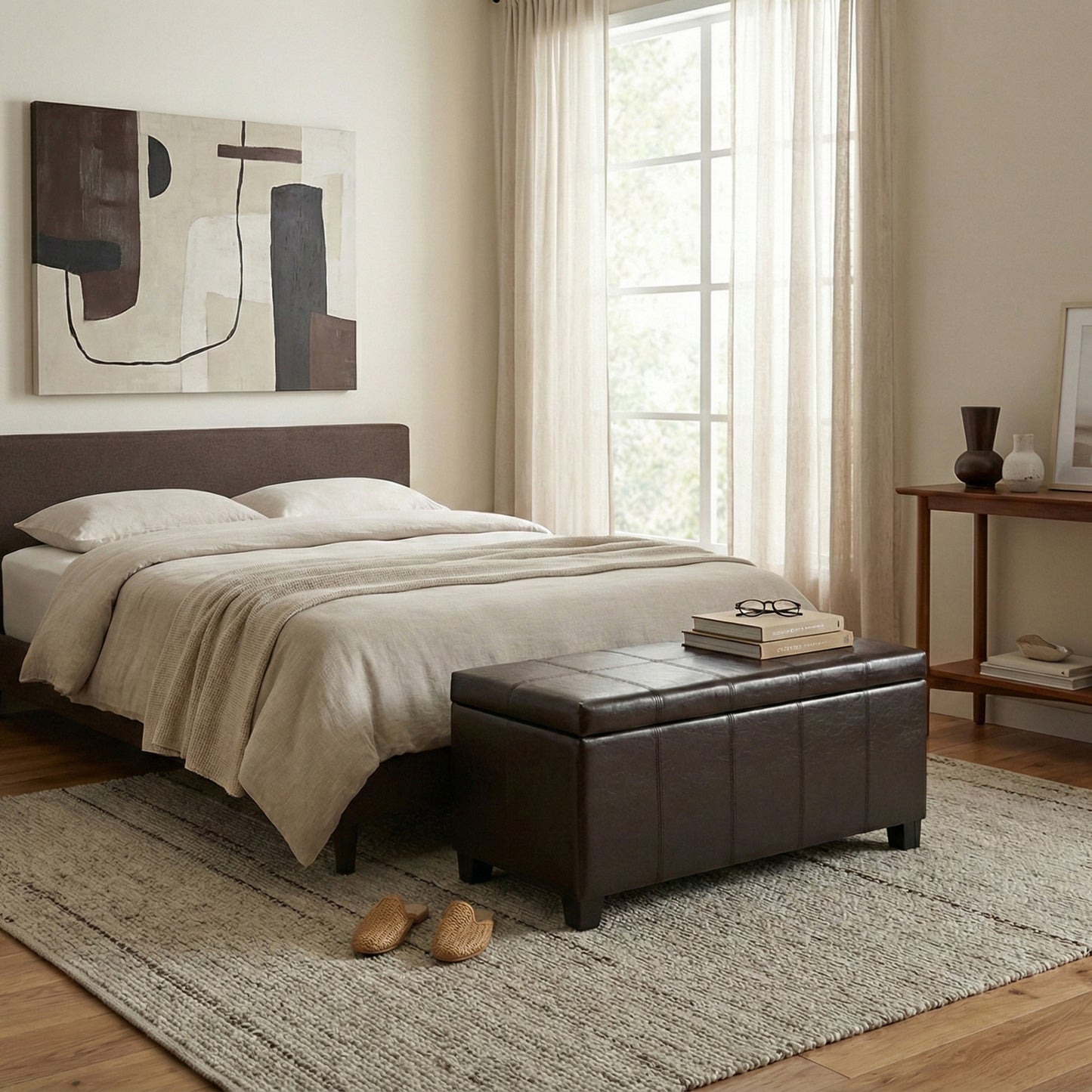 Tanners Brown Vegan Leather | Dover Storage Ottoman in Vegan Leather