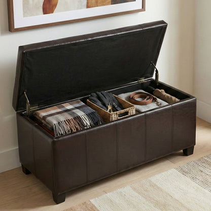 Tanners Brown Vegan Leather | Dover Storage Ottoman in Vegan Leather